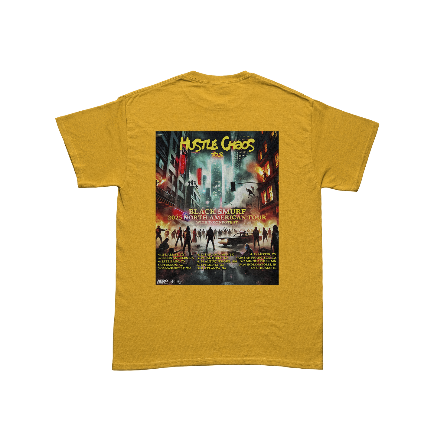 Black Smurf "Hustle Chaos" Tour Tee Shirt in Yellow
