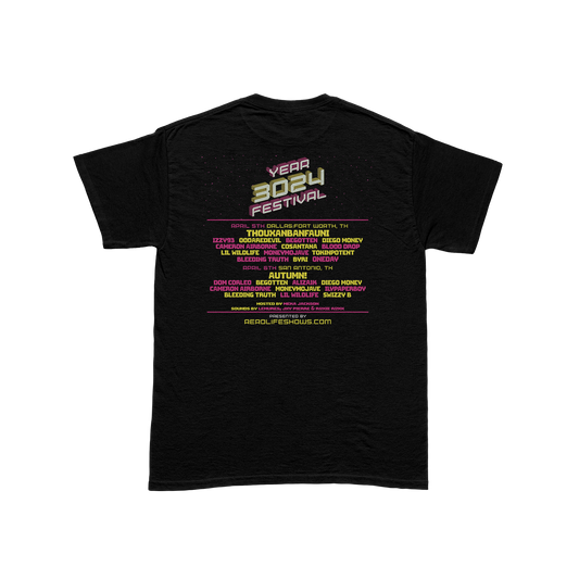 Year 3024 Festival Tee Shirt in Black